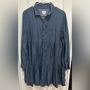 Isabel Maternity by Ingrid & Isabel LS tiered chambray mini maternity dress M